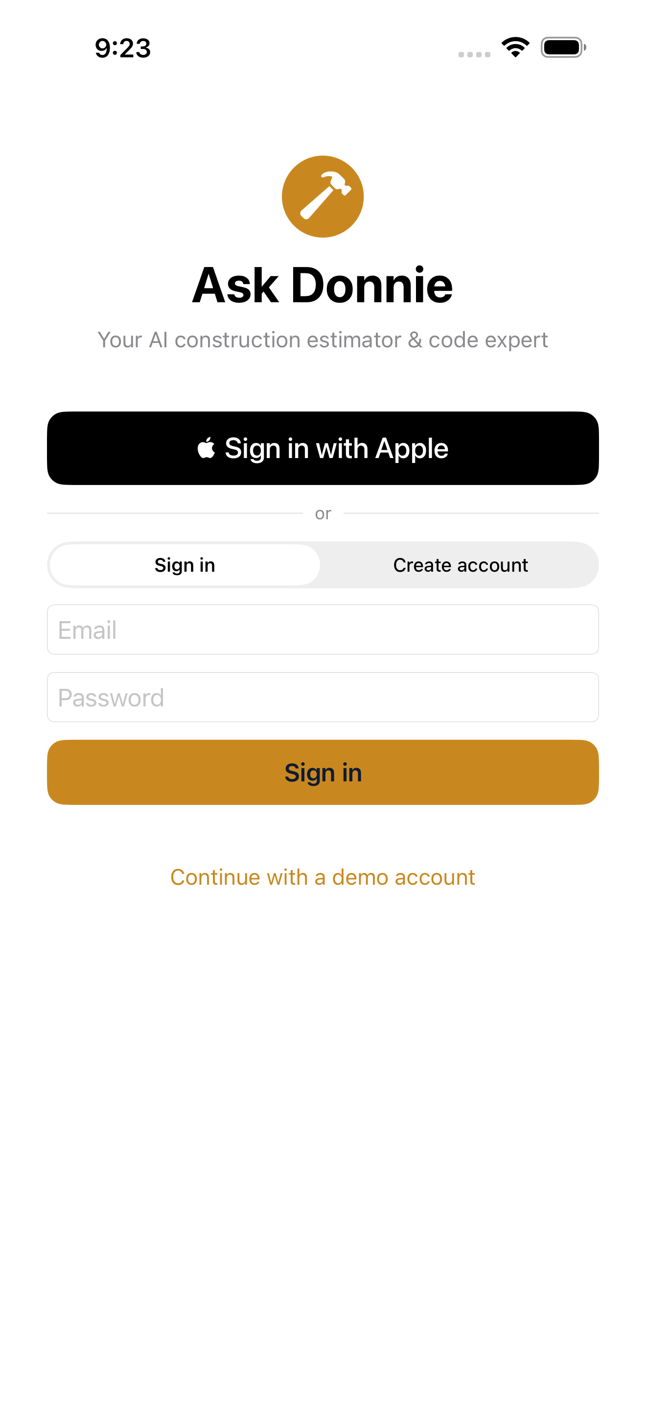 Sign in — Apple, Google, or email